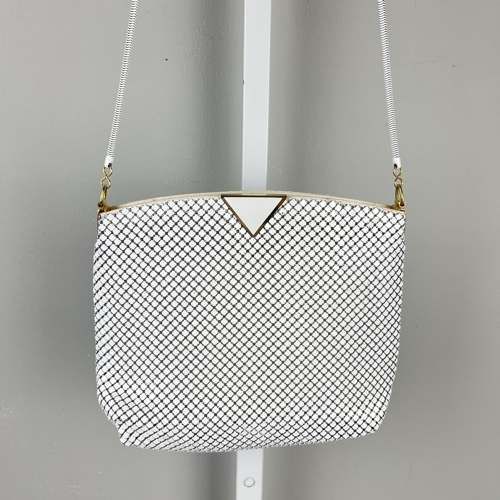 Vintage White Chainmail Metal Mesh Purse‎ Metal Strap
